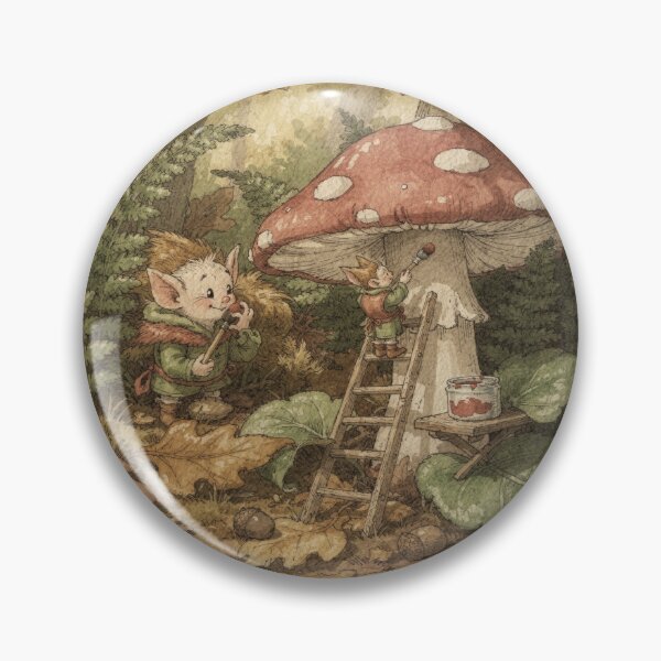 Item preview, Snail-Shell Sprite Repainting a Toadstool Roof Storybook Art designed and sold by PictorialWhimsy.