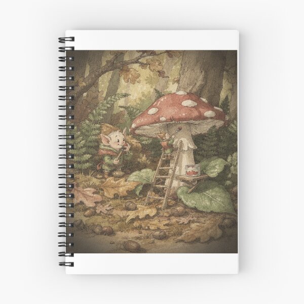 Item preview, Snail-Shell Sprite Repainting a Toadstool Roof Storybook Art designed and sold by PictorialWhimsy.