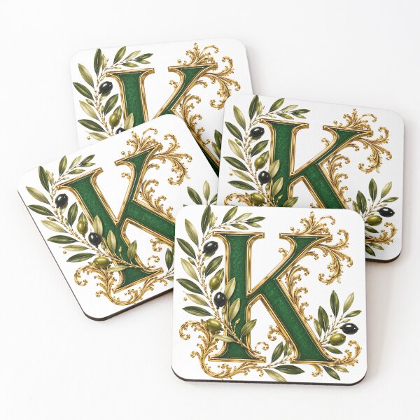 Item preview, Elegant Letter K Monogram with Olive Branches & Gold Botanical Design | Luxury Green Floral Initial designed and sold by MoodLay.