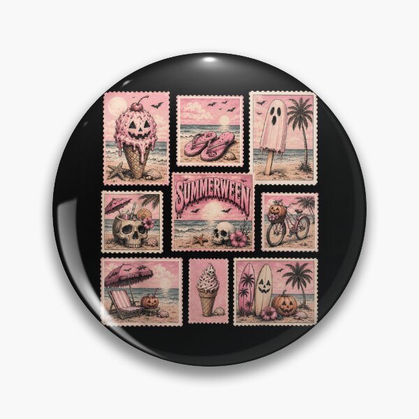 Item preview, Vintage Pink Summerween Stamp Collection Aesthetic Spooky Beach Vacation Postal Art designed and sold by PhocoNibict.