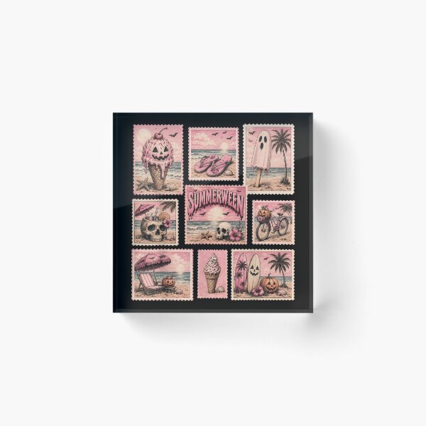 Item preview, Vintage Pink Summerween Stamp Collection Aesthetic Spooky Beach Vacation Postal Art designed and sold by PhocoNibict.