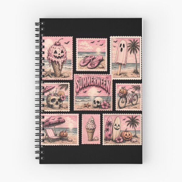 Item preview, Vintage Pink Summerween Stamp Collection Aesthetic Spooky Beach Vacation Postal Art designed and sold by PhocoNibict.