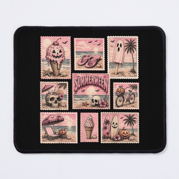 Item preview, Vintage Pink Summerween Stamp Collection Aesthetic Spooky Beach Vacation Postal Art designed and sold by PhocoNibict.