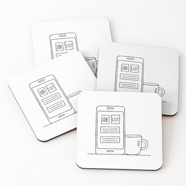 Item preview, A job search screen open on a phone near a coffee cup designed and sold by rasagamastore.