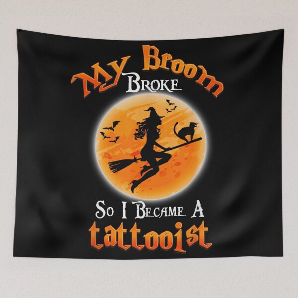 Item preview, My Broom Broke So I Became A Tattooist Witch Cat Silhouette designed and sold by PhocoNibict.
