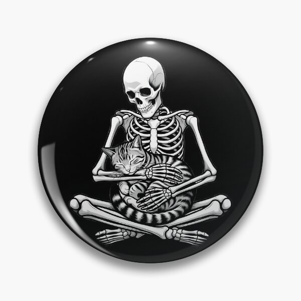 Item preview, Skeleton Sitting Cross-Legged Holding Sleeping Cat designed and sold by Linework Studio.