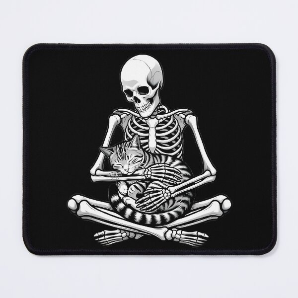 Item preview, Skeleton Sitting Cross-Legged Holding Sleeping Cat designed and sold by Linework Studio.