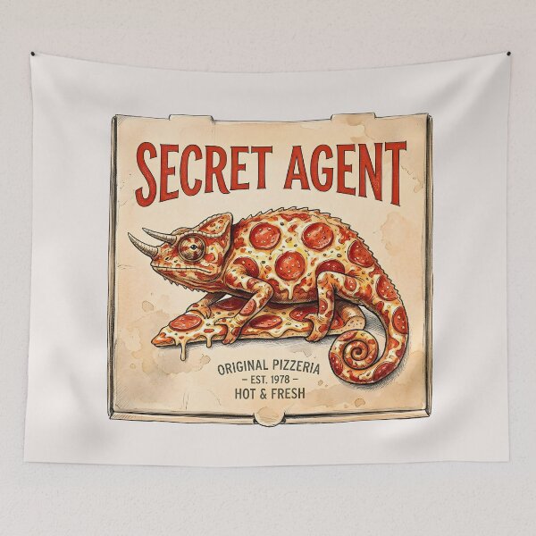 Item preview, Secret Agent - Funny Pizza Chameleon Watercolor Art designed and sold by SoulPT.