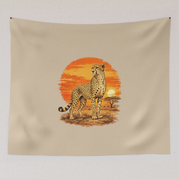 Item preview, Cheetah in the Wild – Vintage African Sunset Illustration designed and sold by annenambiro.