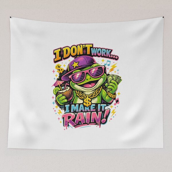 Item preview, I Don’t Work… I Make It Rain! Funny Rich Frog Retro Neon T-Shirt Design designed and sold by mackartist.