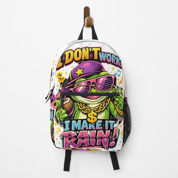 Item preview, I Don’t Work… I Make It Rain! Funny Rich Frog Retro Neon T-Shirt Design designed and sold by mackartist.