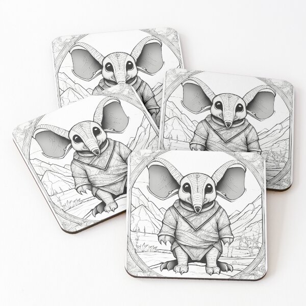 Item preview, Arcane Aardvark Guardian – Fantasy Black and White Line Art Illustration designed and sold by Artisan Finds Online.
