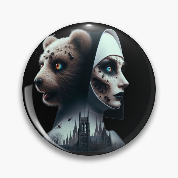 Item preview, Creepy Gothic Nun and Teddy Bear with Cathedral Art designed and sold by LujziWorld.