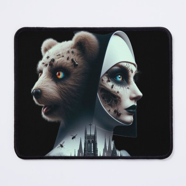 Item preview, Creepy Gothic Nun and Teddy Bear with Cathedral Art designed and sold by LujziWorld.
