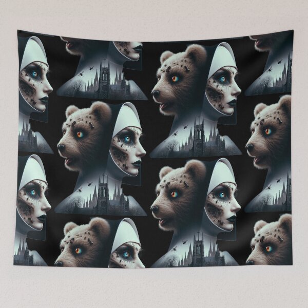 Item preview, Creepy Gothic Nun and Teddy Bear with Cathedral Art designed and sold by LujziWorld.