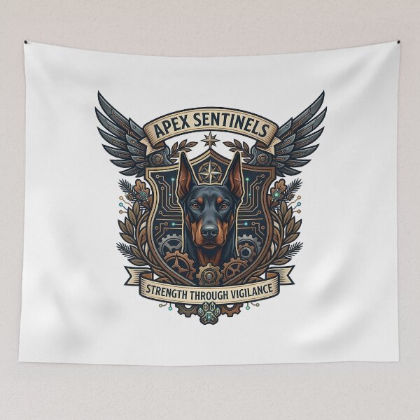 Item preview, Apex Sentinels Doberman Pinscher Crest – Strength Through Vigilance Tactical Badge designed and sold by vividthreads99.
