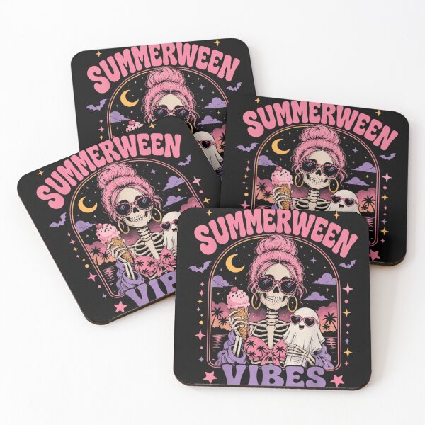 Item preview, Vintage Retro Pink Summerween Vibes Skeleton Eating Ice Cream With Ghost designed and sold by PhocoNibict.