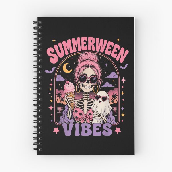 Item preview, Vintage Retro Pink Summerween Vibes Skeleton Eating Ice Cream With Ghost designed and sold by PhocoNibict.