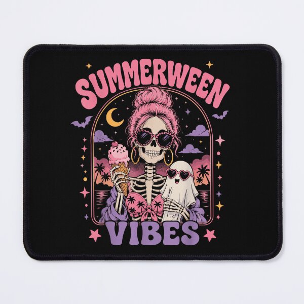Item preview, Vintage Retro Pink Summerween Vibes Skeleton Eating Ice Cream With Ghost designed and sold by PhocoNibict.