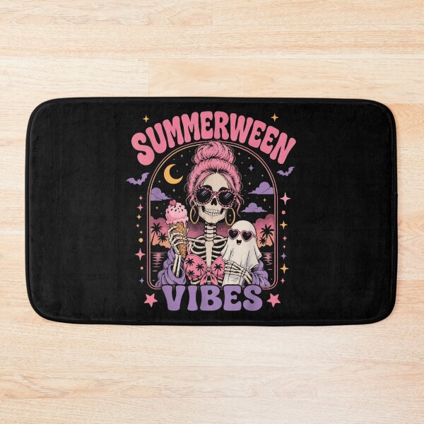 Item preview, Vintage Retro Pink Summerween Vibes Skeleton Eating Ice Cream With Ghost designed and sold by PhocoNibict.