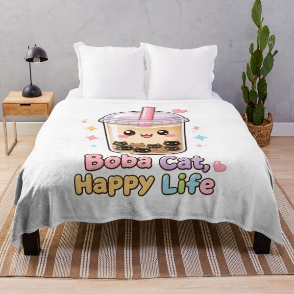 Item preview, Boba Cat Happy Life Cute Kawaii Bubble Tea Cat Lover Pun designed and sold by Ankushpc.