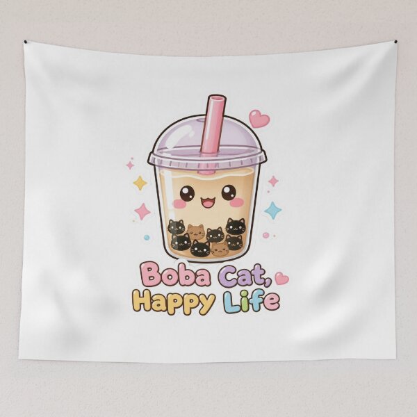 Item preview, Boba Cat Happy Life Cute Kawaii Bubble Tea Cat Lover Pun designed and sold by Ankushpc.