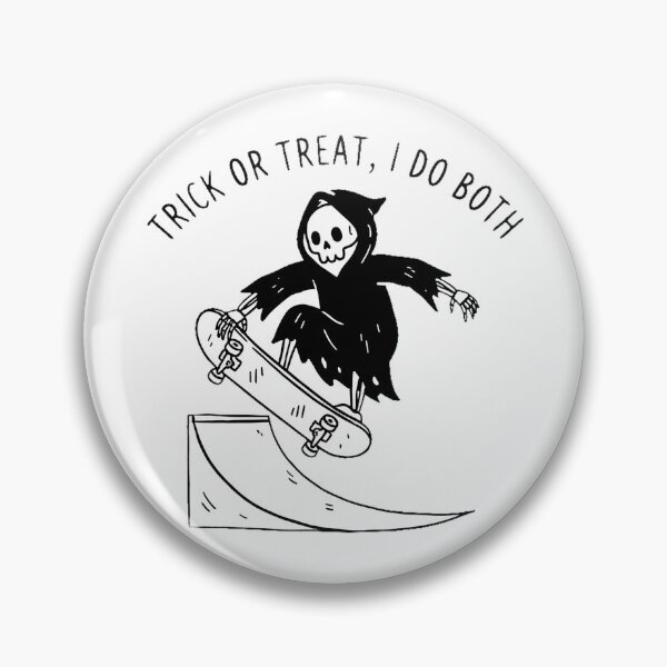 Item preview, Trick or Treat I Do Both Funny Halloween Grim Reaper Skater designed and sold by Yellowriversss.