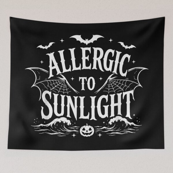Item preview, Retro Gothic Allergic To Sunlight Funny Vampire Halloween Ocean Waves Typography designed and sold by RuperDelois.