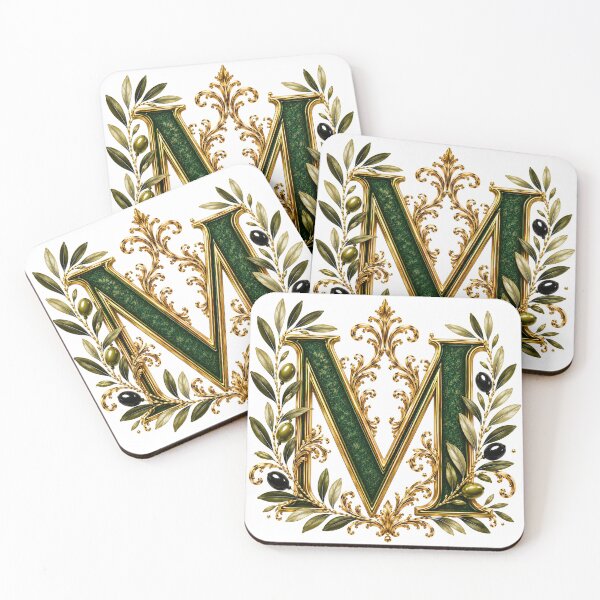 Item preview, Elegant Letter M Monogram with Olive Branches & Gold Botanical Design | Luxury Green Floral Initial designed and sold by MoodLay.