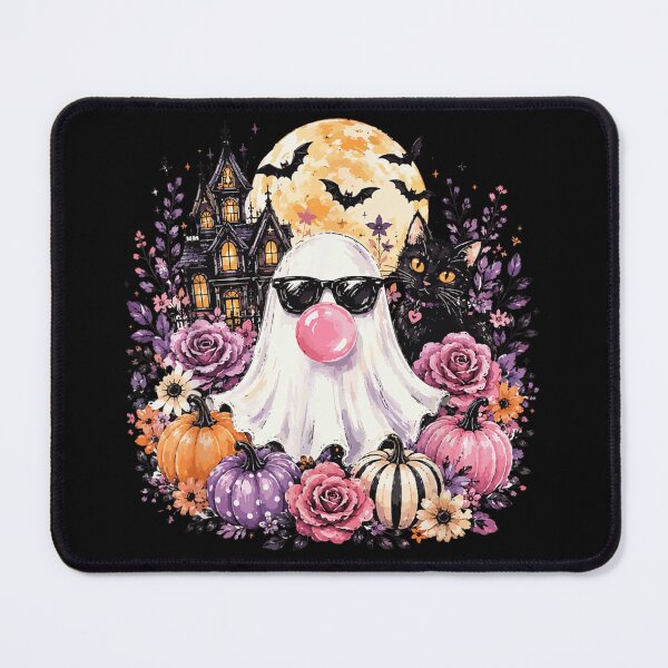 Item preview, Pastel Goth Cute Ghost Blowing Bubblegum With Black Cat Halloween Art designed and sold by RuperDelois.