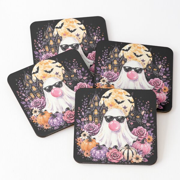 Item preview, Pastel Goth Cute Ghost Blowing Bubblegum With Black Cat Halloween Art designed and sold by RuperDelois.