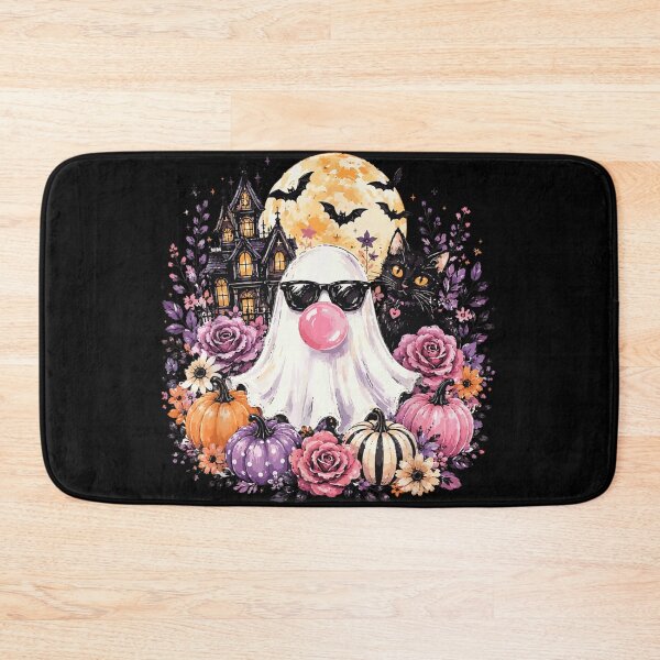 Item preview, Pastel Goth Cute Ghost Blowing Bubblegum With Black Cat Halloween Art designed and sold by RuperDelois.