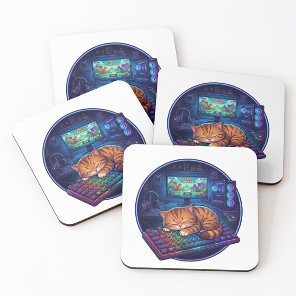 Item preview, Sleeping Gamer Cat on RGB Keyboard | Cute Gaming Kitten Neon PC Setup designed and sold by Faisal  Shah.