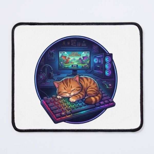 Item preview, Sleeping Gamer Cat on RGB Keyboard | Cute Gaming Kitten Neon PC Setup designed and sold by Faisal Shah.