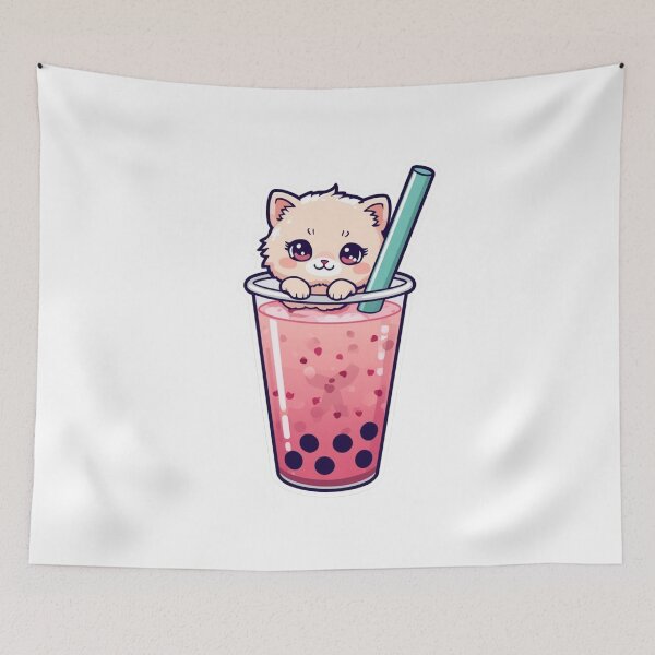 Item preview, Cute Kawaii Cat Inside Boba Bubble Tea Illustration designed and sold by Ankushpc.