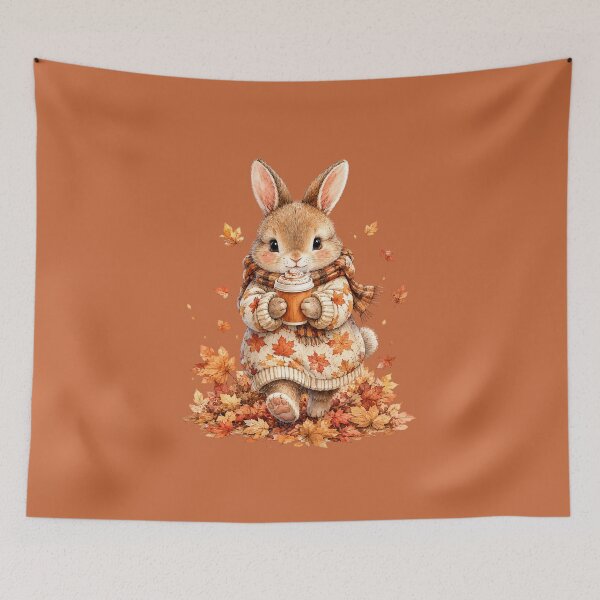 Item preview, Kawaii Autumn Rabbit Watercolor – Cozy Bunny with Pumpkin Spice Fall Cottagecore Art designed and sold by MagicMakerPh.