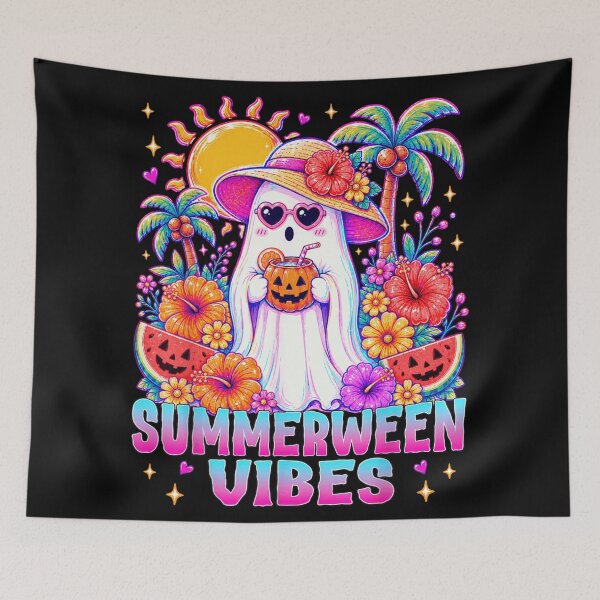Item preview, Pastel Kawaii Summerween Vibes Cute Ghost Drinking Coconut Cocktail on Beach designed and sold by RuperDelois.