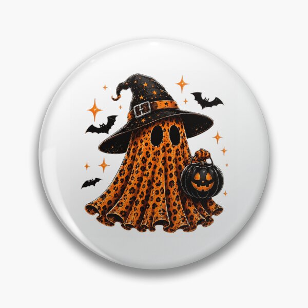 Item preview, Trendy Cheetah Leopard Print Ghost Wearing Black Witch Hat Holding Halloween Pumpkin designed and sold by EricCotanori.