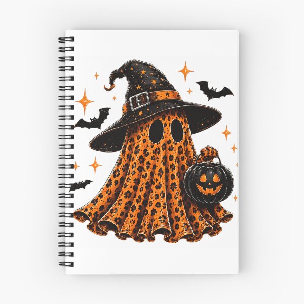 Item preview, Trendy Cheetah Leopard Print Ghost Wearing Black Witch Hat Holding Halloween Pumpkin designed and sold by EricCotanori.