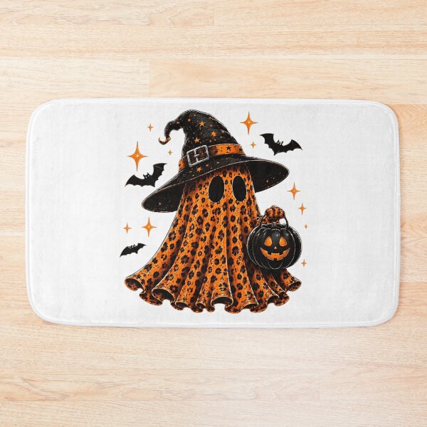 Item preview, Trendy Cheetah Leopard Print Ghost Wearing Black Witch Hat Holding Halloween Pumpkin designed and sold by EricCotanori.