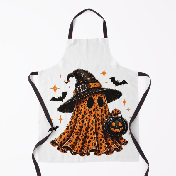 Item preview, Trendy Cheetah Leopard Print Ghost Wearing Black Witch Hat Holding Halloween Pumpkin designed and sold by EricCotanori.