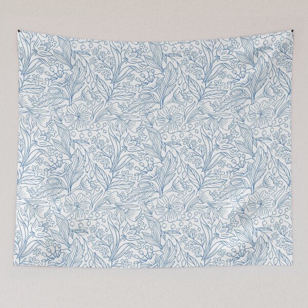 Item preview, Blue Floral Pattern Vintage Botanical Line Art designed and sold by Zaya_art.