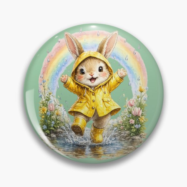 Item preview, Chibi Bunny Raincoat Watercolor – Cute Spring Rabbit Rainbow Illustration Art designed and sold by MagicMakerPh.