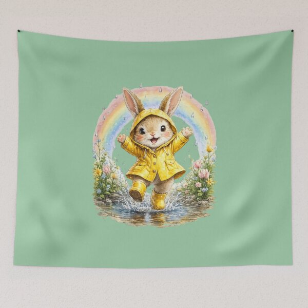 Item preview, Chibi Bunny Raincoat Watercolor – Cute Spring Rabbit Rainbow Illustration Art designed and sold by MagicMakerPh.