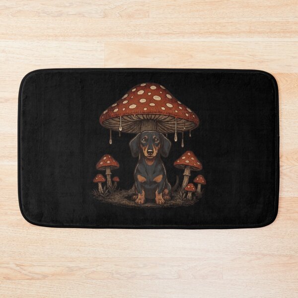 Item preview, Cute Dachshund Wiener Dog Sitting Under Cottagecore Aesthetic Magic Amanita Mushroom designed and sold by EricCotanori.