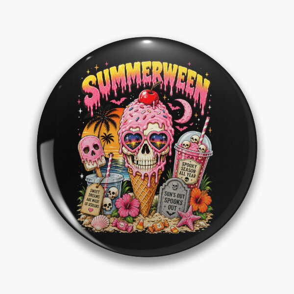 Item preview, Vintage Summerween Pastel Pink Skull Ice Cream Cone Tropical Halloween Beach Art designed and sold by EricCotanori.