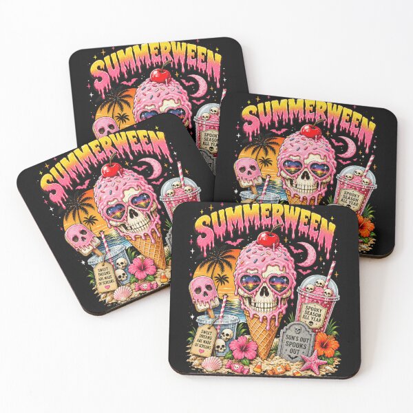 Item preview, Vintage Summerween Pastel Pink Skull Ice Cream Cone Tropical Halloween Beach Art designed and sold by EricCotanori.