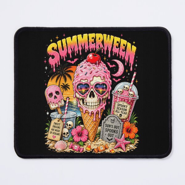 Item preview, Vintage Summerween Pastel Pink Skull Ice Cream Cone Tropical Halloween Beach Art designed and sold by EricCotanori.
