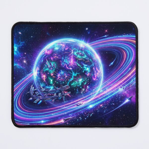 Item preview, Neon Cosmic Planet with Glowing Rings | Futuristic Sci-Fi Galaxy Space Art designed and sold by Faisal Shah.