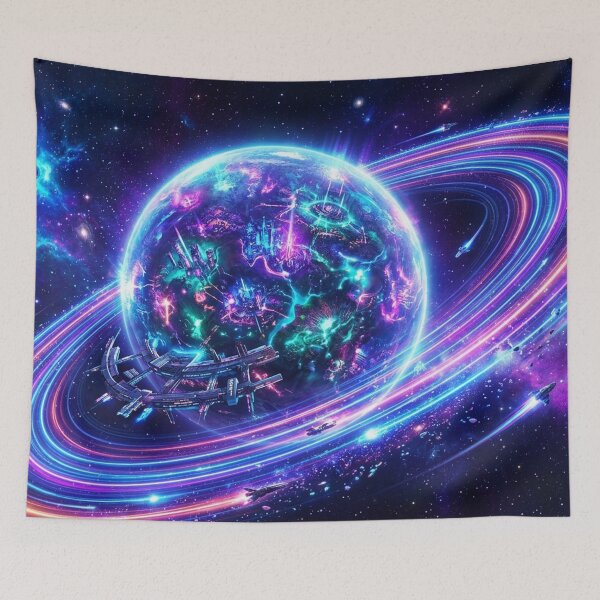 Item preview, Neon Cosmic Planet with Glowing Rings | Futuristic Sci-Fi Galaxy Space Art designed and sold by Faisal  Shah.